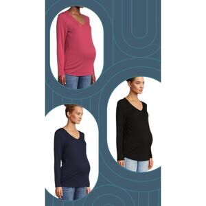 Time and Tru Lot of 3 Medium maternity V-Neck Long Sleeves T-Shirts Relaxed Fit